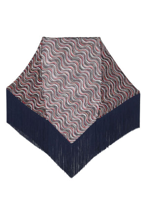 ネイビーブルー多色の三角フリンジスカーフ（女性用）- FW24