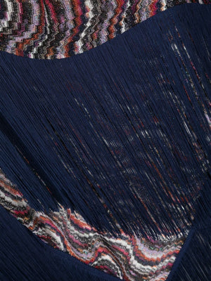 MISSONI Navy Blue Multicolor Triangle Fringed Scarf for Women - FW24