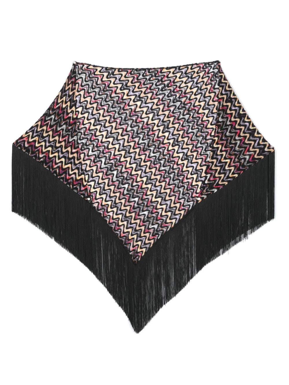 Black Multicolor Wool Blend Scarf - Signature Zigzag Design