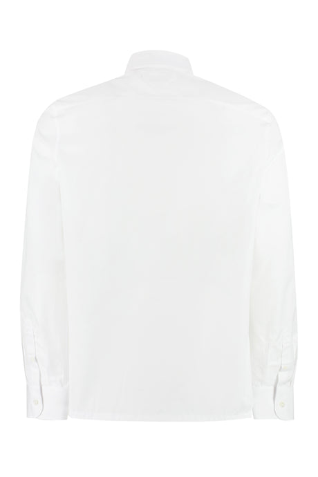 PRADA Mens White 100% Cotton Poplin Shirt with Nacre Buttons and Side Slits
