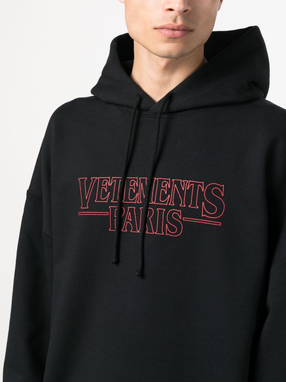 VETEMENTS Black Logo-Print Hoodie for Men - FW23