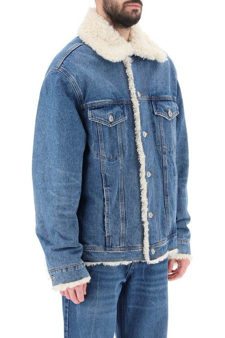 AMI PARIS Men's Lined Trucker Jacket in Used Blue for FW23