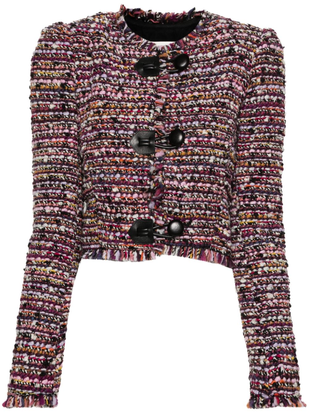 Áo khoác len cổ điển cắt ngắn màu tím dành cho phụ nữ - Bộ sưu tập SS24