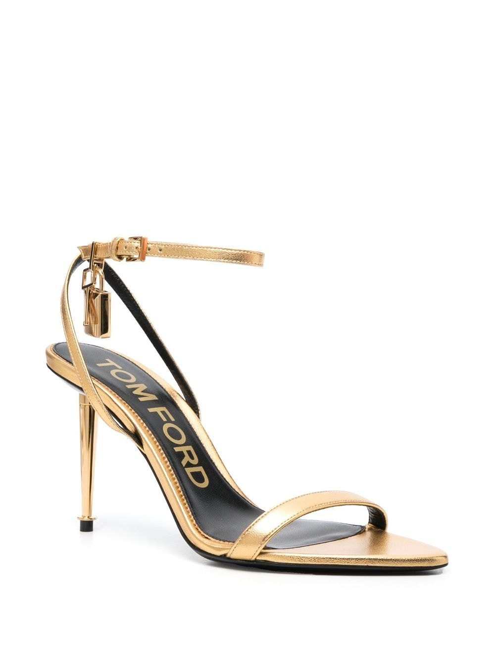 TOM FORD Glamorous Metallic Leather Sandals with Padlock Detail