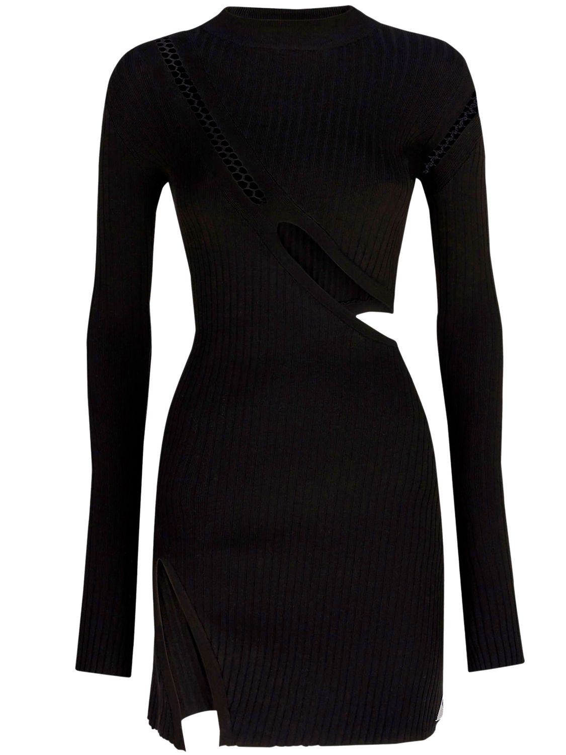 THE ATTICO Black Stretch Viscose Mini Dress with Oblique Cuts and Embroidered Label