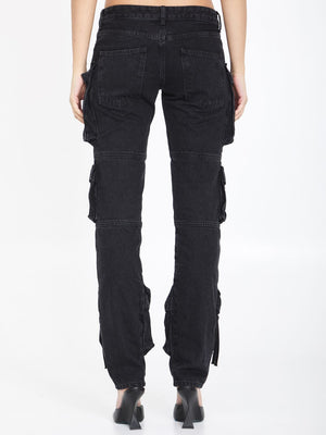 THE ATTICO Low-Waist Essie Cargo Jeans in Black Cotton Denim for Women - SS24