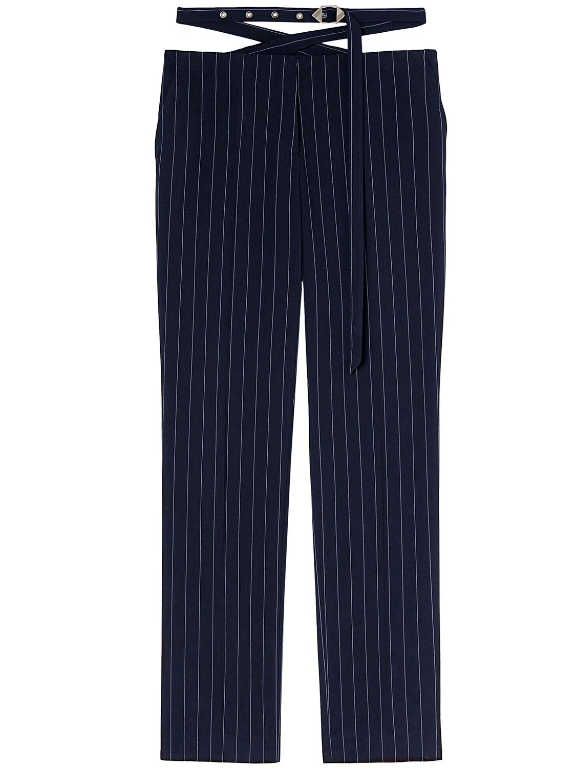 Navy Blue Striped Crossover Pants with Back Straps