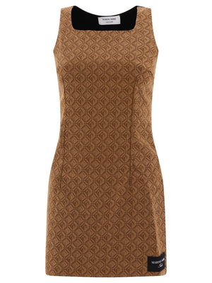 MARINE SERRE Slim Fit Sleeveless Brown Dress with Square Neckline for Women - FW23 Collection