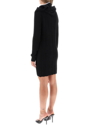 Y/PROJECT Women's Black Merino Wool Dress with Ruffle Neckline and Necklace