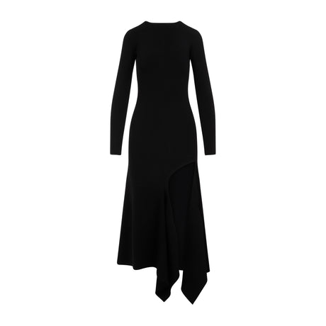 傾高設計女款黑色長袖高開衩短裙 - FW23系列