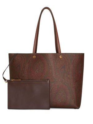 Paisley Print Raffia Tote Handbag for Women - Brown