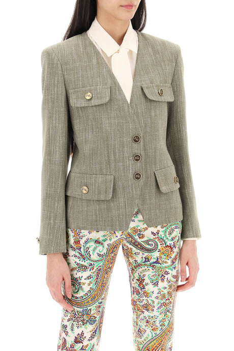ETRO Green Single-Breasted Jacket with Pegasus Buttons for Women