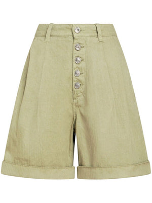 High Waist Cotton Bermuda Shorts - Green