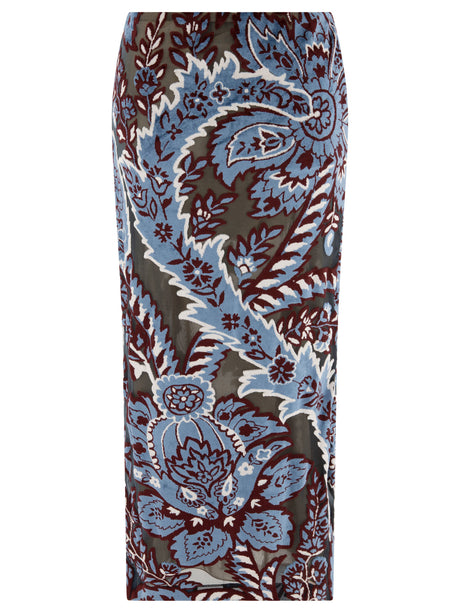 ETRO Luxurious Light Blue Velvet Jacquard Skirt