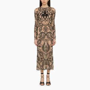 ETRO Tan Sheath Dress with Octopus Print