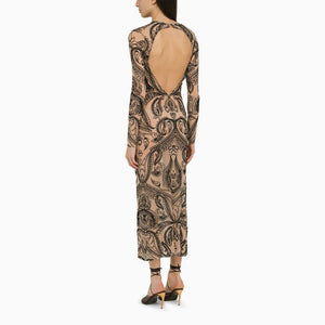 ETRO Tan Sheath Dress with Octopus Print