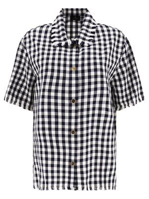 ネイビーのギンガムチェックシャツ - レディース SS24コレクション