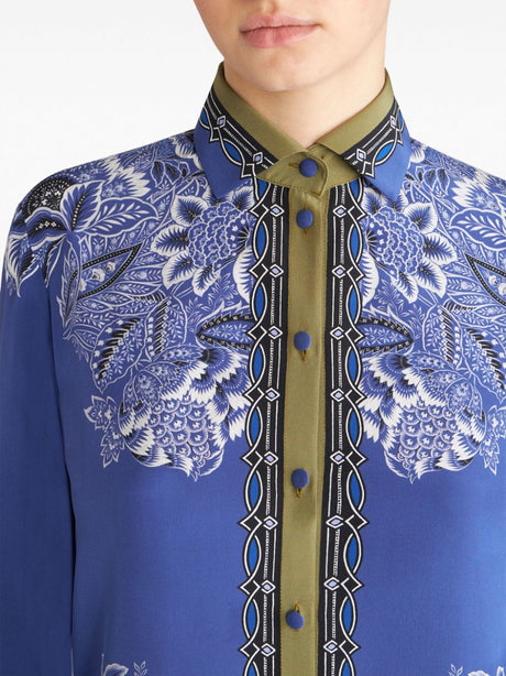 ETRO Blue Floral Print Silk Shirt for Women SS24