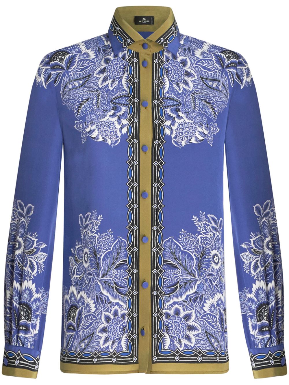 ETRO Blue Floral Print Silk Shirt for Women SS24