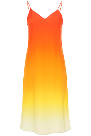 Silk Satin Slip Dress with Gradient Effect - Monogram Jacquard Motif, V-Neckline, Adjustable Straps - Regular Fit, Midi Length
