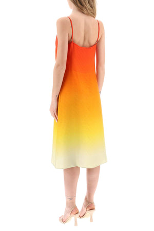 Silk Satin Slip Dress with Gradient Effect - Monogram Jacquard Motif, V-Neckline, Adjustable Straps - Regular Fit, Midi Length