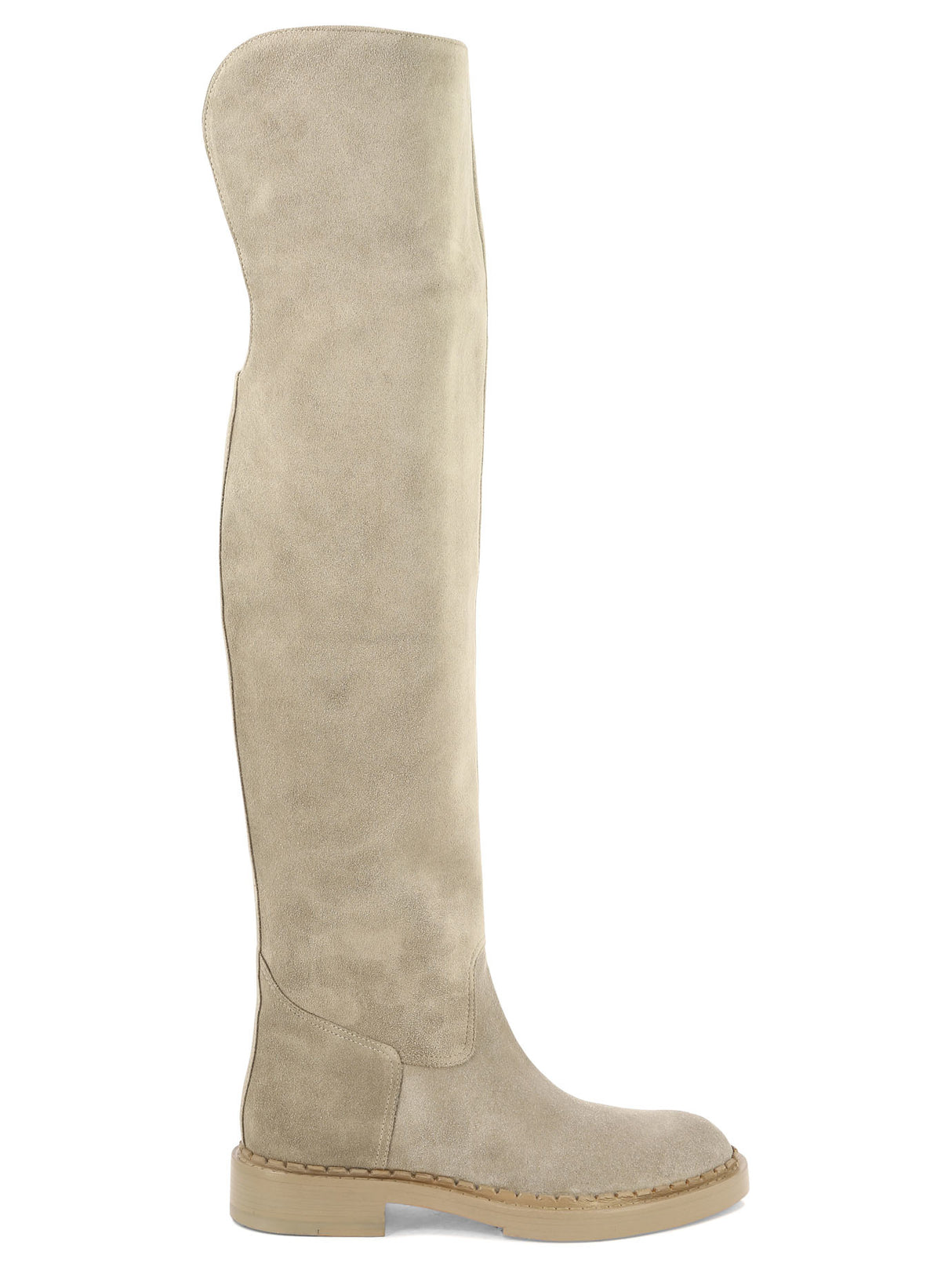 Beige Zip-Up Leather Boots - FW23