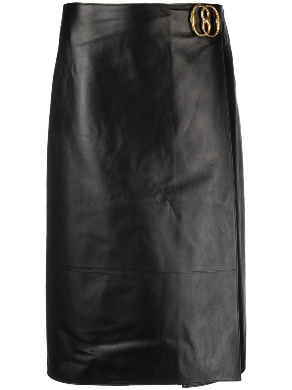 Elegant Black Leather Midi Skirt (黒のエレガントなラムレザーミディスカート)