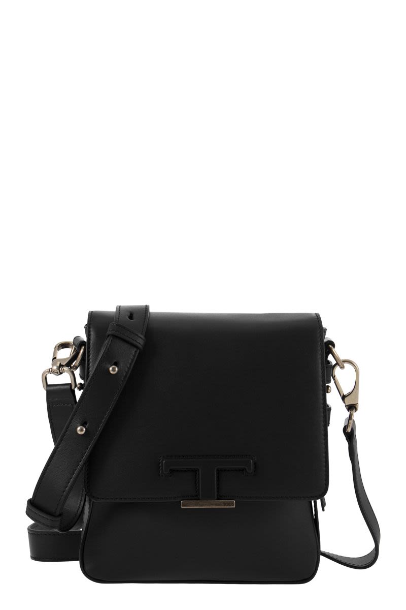 TOD'S Timeless Mini Black Leather Shoulder Bag with Detachable Strap - 18x21x5.5 cm