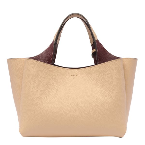 TOD'S Mini Beige Grained Leather Tote with Silver-Tone Charm, Detachable Strap, and Multiple Compartments - 29x19.5x18cm
