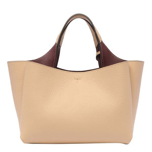 TOD'S Mini Beige Grained Leather Tote with Silver-Tone Charm, Detachable Strap, and Multiple Compartments - 29x19.5x18cm