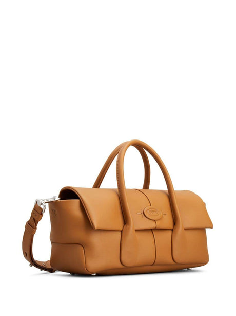 TOD'S Light Brown Leather Handbag - Reversible Flap with Adjustable Strap