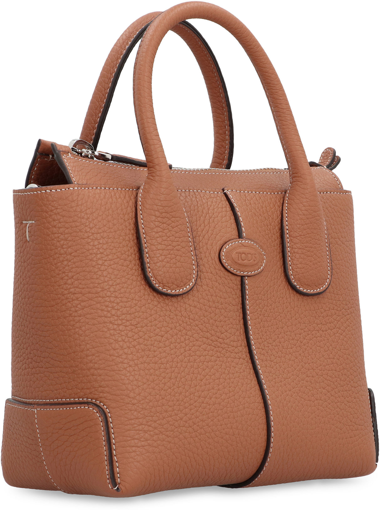 Saddle Brown Peppled Calfskin Tote Handbag with Adjustable Shoulder Strap