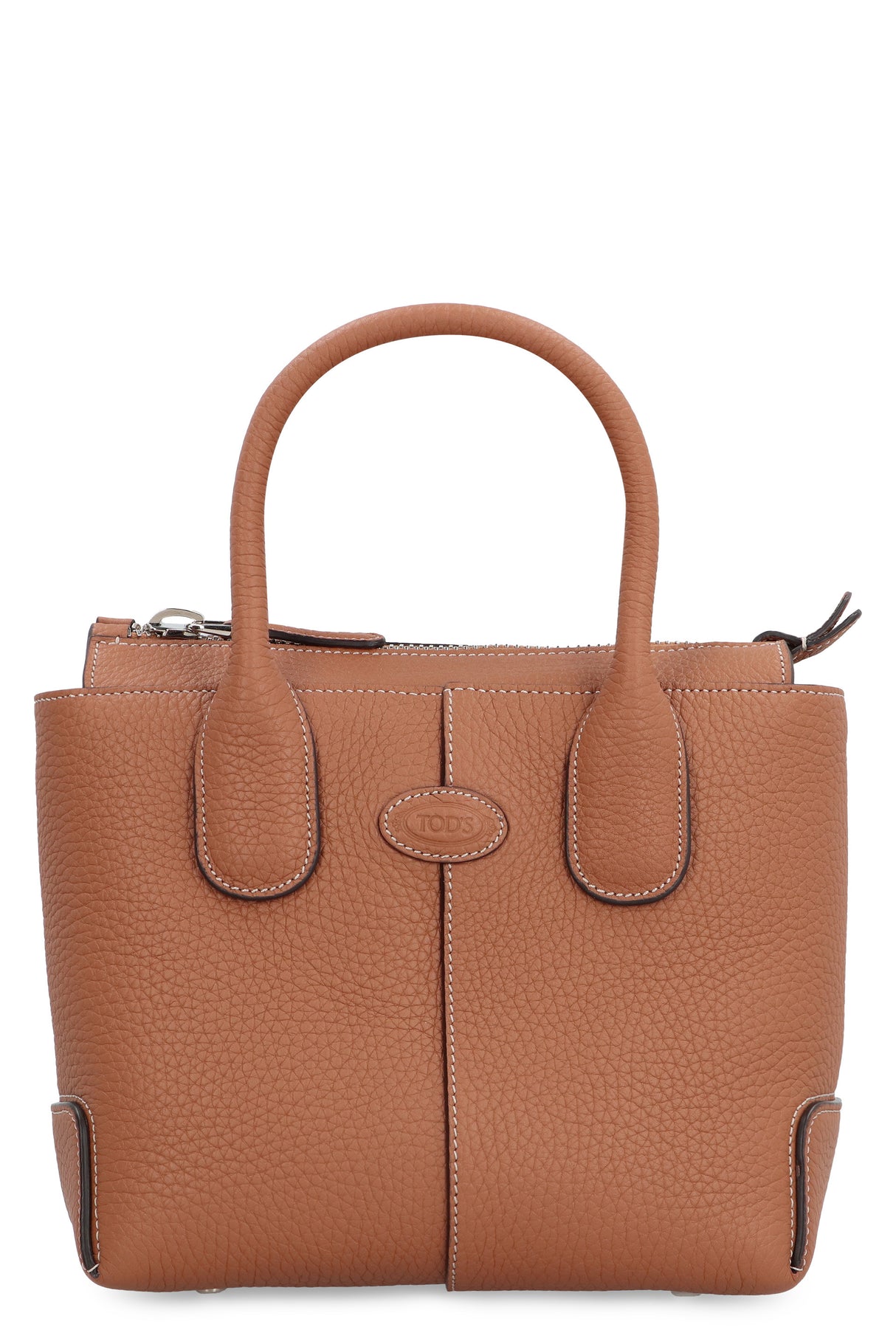 Saddle Brown Peppled Calfskin Tote Handbag with Adjustable Shoulder Strap