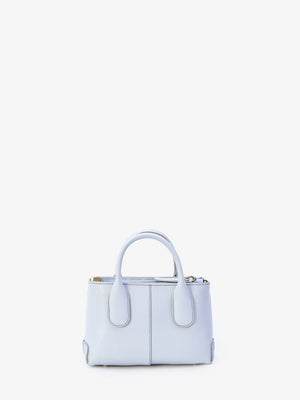 TOD'S Light Blue Mini Leather Handbag with Embossed Logo, Adjustable Strap, and Zip Closure - 20x12x7 cm