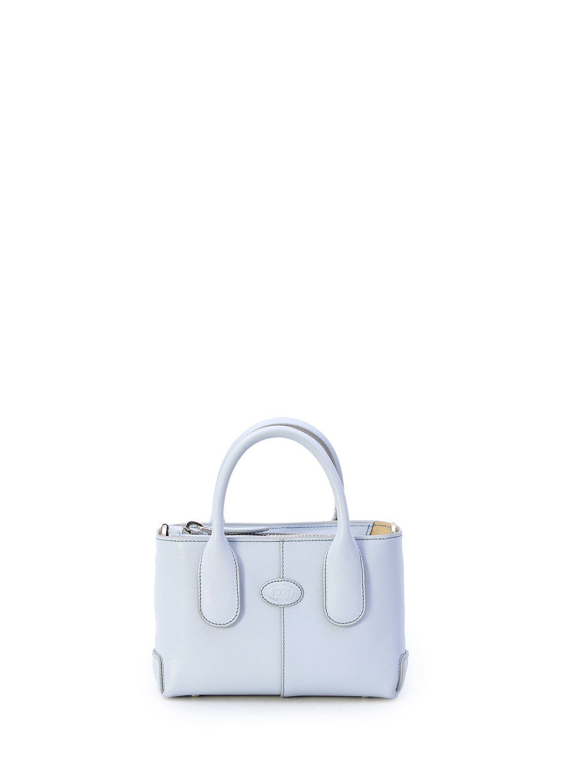 TOD'S Light Blue Mini Leather Handbag with Embossed Logo, Adjustable Strap, and Zip Closure - 20x12x7 cm