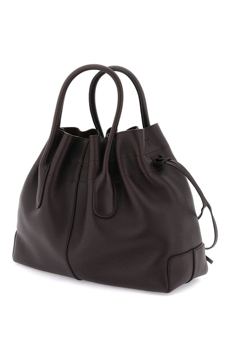Brown Leather Tote with Embossed Logo and Detachable Pouch