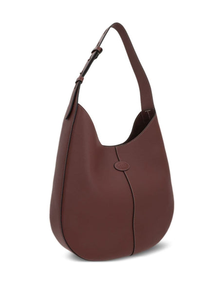 TOD'S Elegant Mahogany Leather Mini Hobo Handbag
