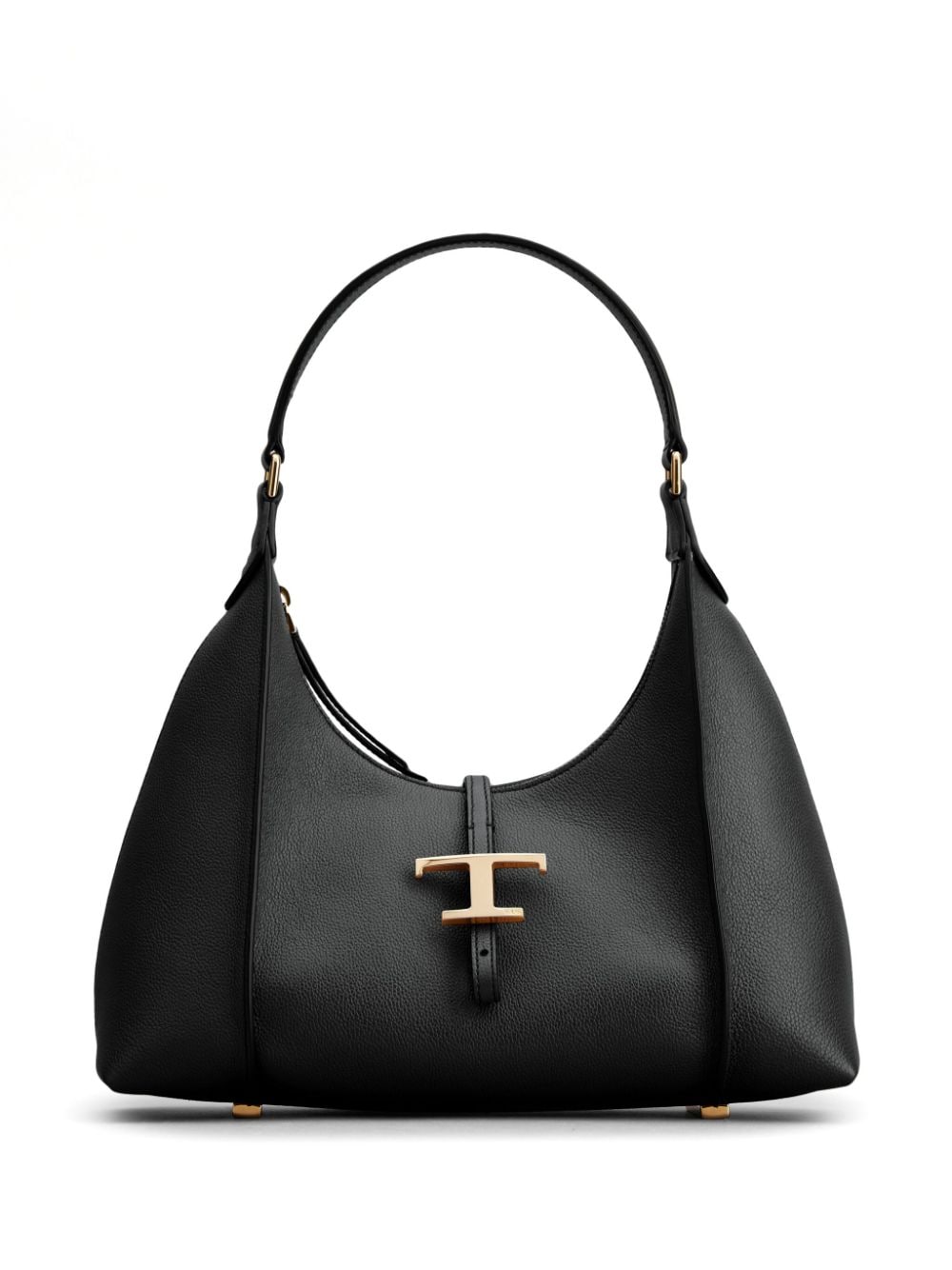 TOD'S Timeless Mini Hobo Shoulder Bag in Black Calfskin with T-Charm, 31x27x11cm