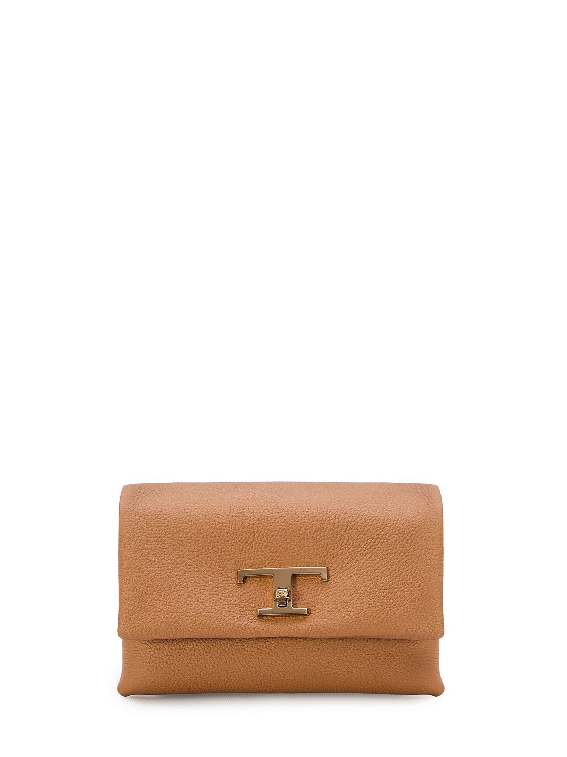 TOD'S Timeless Mini Brown Grained Leather Handbag with Detachable Straps and Suede Lining, 24x14x11 cm