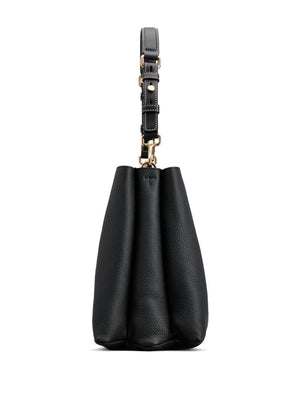 TOD'S Timeless Medium Black Leather Tote with Pebbled Texture and Gold-Tone Accents