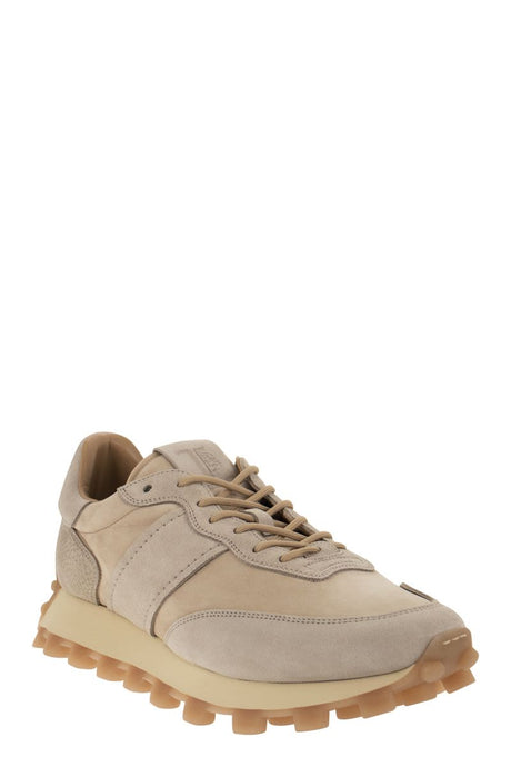TOD'S Men's Beige Leather Low-Top Sneaker with Contrasting Suede Inserts