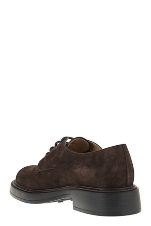 TOD'S Velvety Suede Lace-Up Moccasins for Men in Brown - FW23 Collection