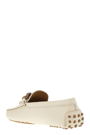 TOD'S White Leather Moccasin with Chain Accessory for Women