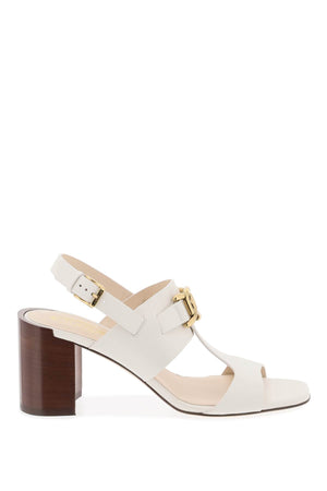 Stylish White Leather Sandals with Gold Chain Detail for Women