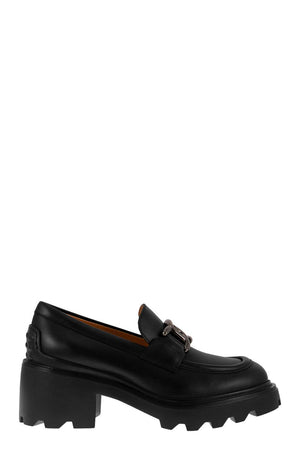 TOD'S Black Leather Moccasins for Women with Platform Sole