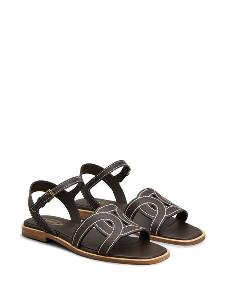 TOD'S Brown Leather Layered Sandals for Women