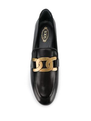 TOD'S Black Leather Chain-Strap Loafers for Women - Fall/Winter 2024