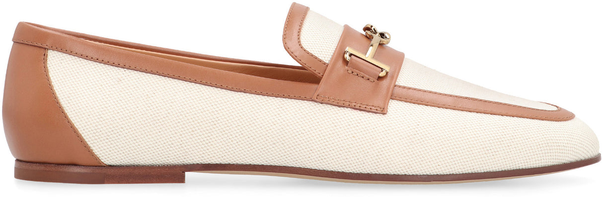 TOD'S Women's Ivory Fabric Loafers with Leather Details and Horsebit - Linen and Cotton Blend for SS24