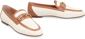 女士象牙色麻棉布帆布鞋，皮革细节和马口铁 - 麻棉混纺面料，适用于SS24