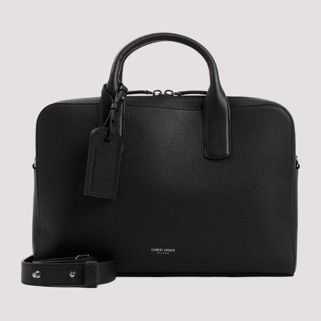 GIORGIO ARMANI Luxury Grained Leather Briefcase 39x28x7cm